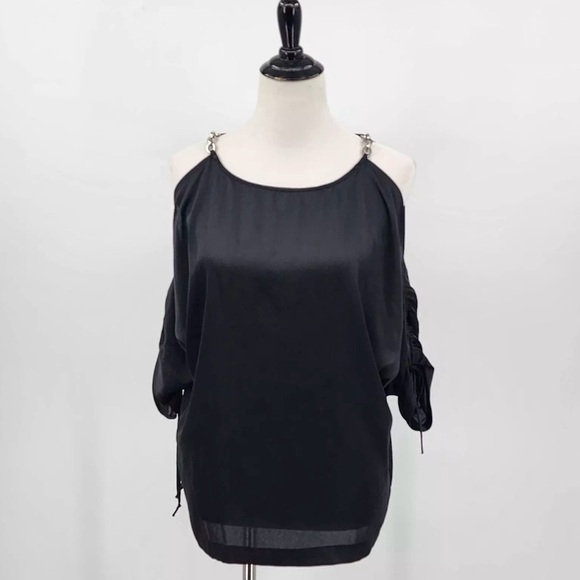 MICHAEL Michael Kors Black Cold Shoulder Blouse - Picture 1 of 9